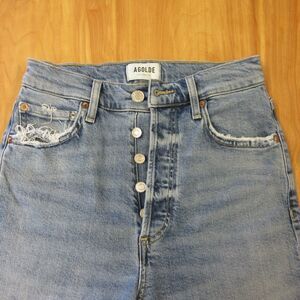 AGOLDE Nico High Rise Slim Fit Jeans Sz 24 Blame Lt Blue Denim A093F Button Fly‎